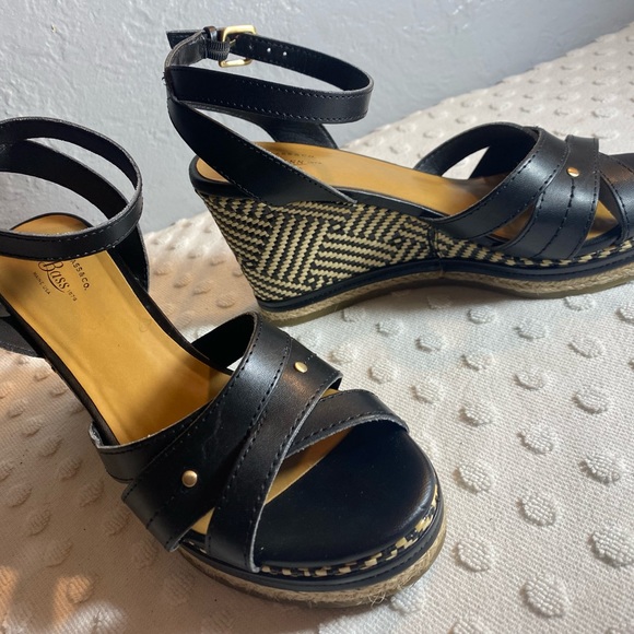 GH.Bass & Co. Black Ankle Strap Woven Wedge Sandle - Picture 12 of 16